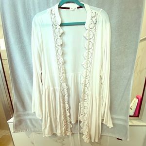 Light, lace detail tie front cardigan